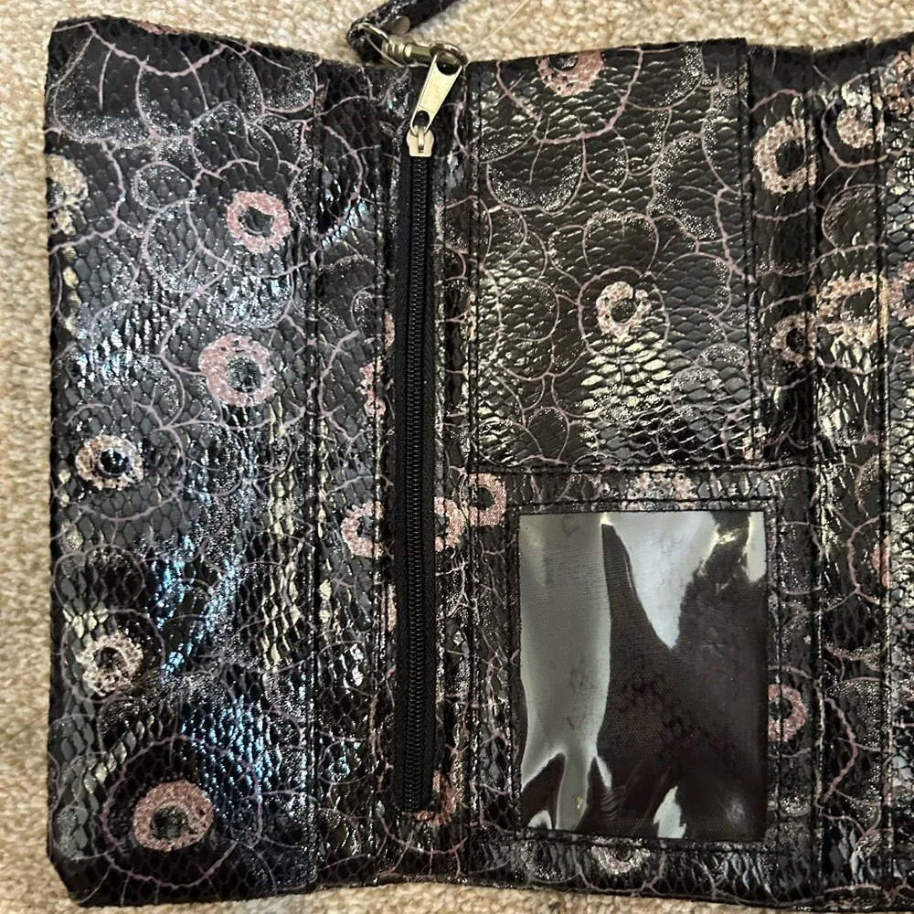 Floral Faux Snakeskin Black and Pink‎ Clutch Wristlet